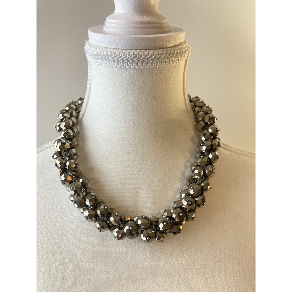 Faceted Gunmetal Tone Collar Necklace Beaded Statement Bold Chunky Couture Glam
